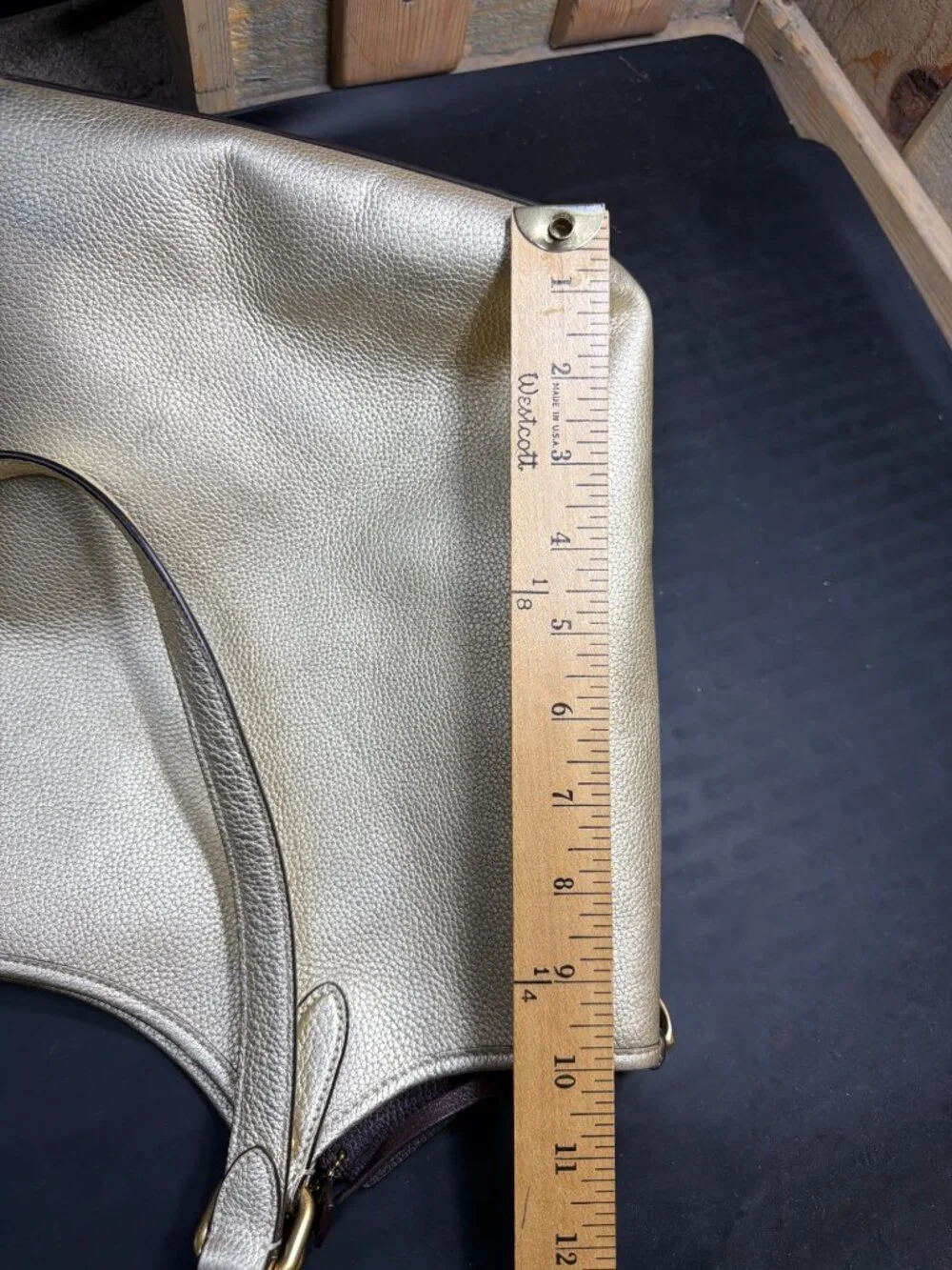 Coach Metallic Gold Pebbled Leather Open Tote Shoulder Bag Womens Charm Purse